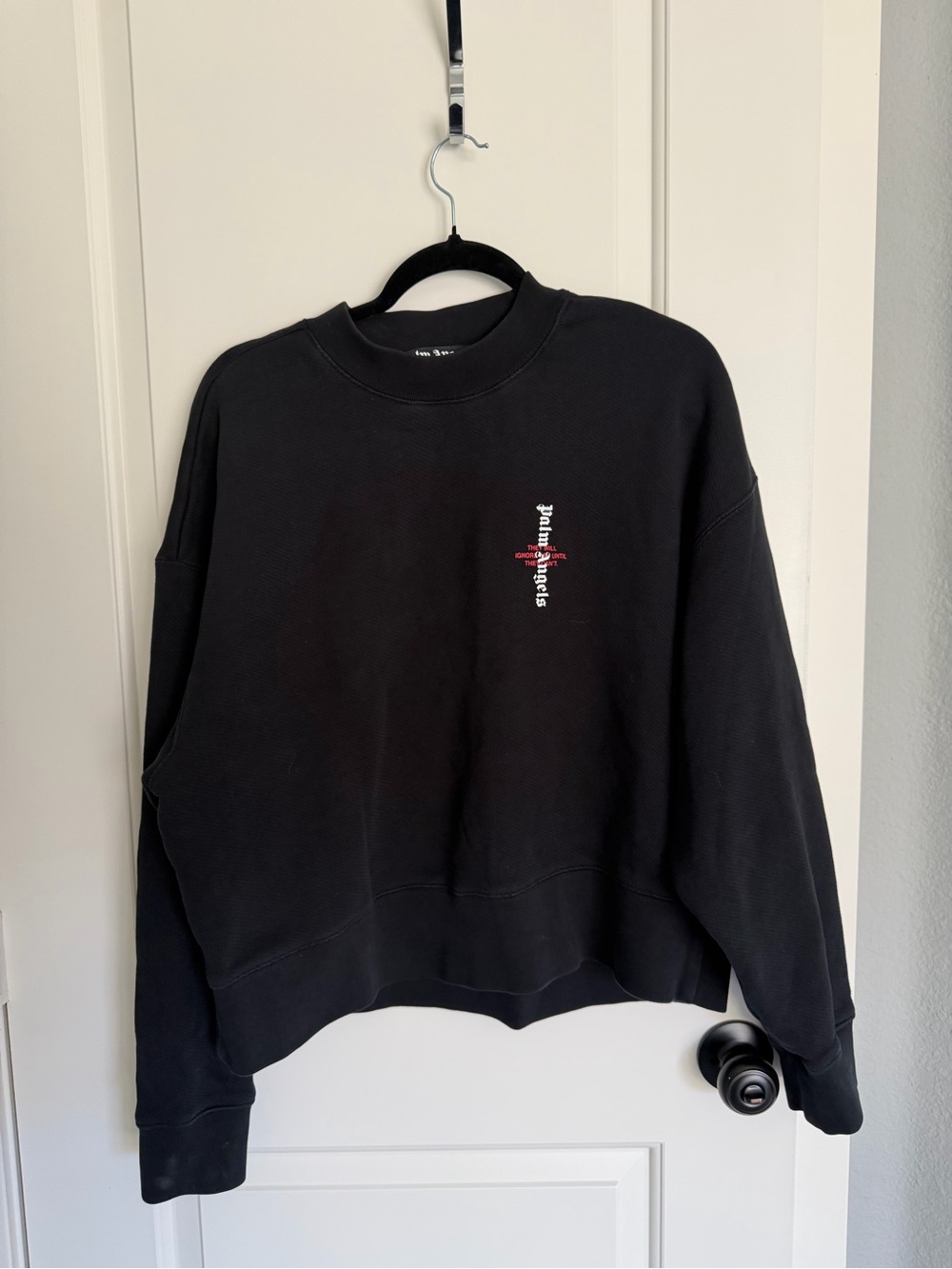 Palm Angels Black Crewneck Sweatshirt with Small Red Logo